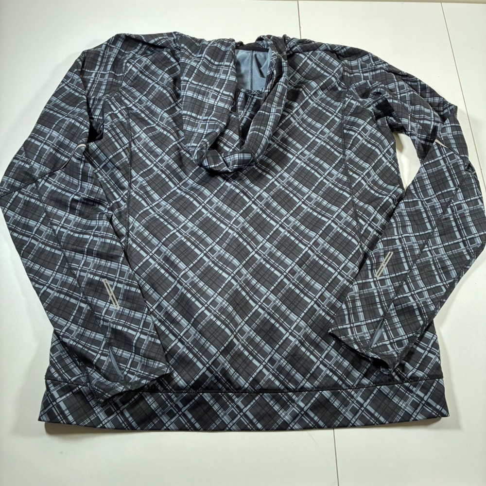 Brooks Shelter Tech Running Jacket Large Grey Black Plaid Full Zip Hooded - Picture 5 of 8